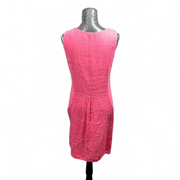 Vintage‎ Romantic Linen Mini Shift Dress Small Rosette Neckline Cottagecore Soft - Picture 2 of 7